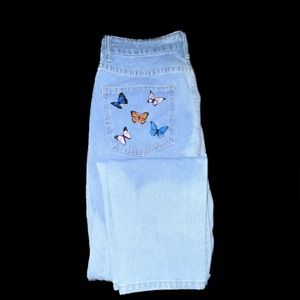High Waist Butterfly Print Straight Leg Jeans